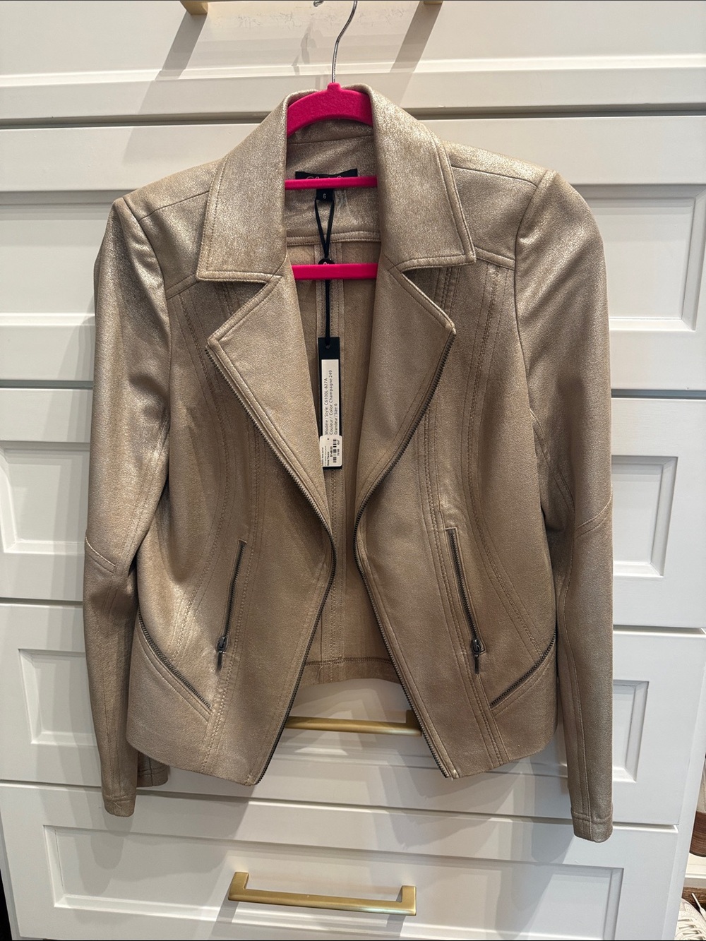CHARLIE B Metallic Taupe Leather Moto Jacket